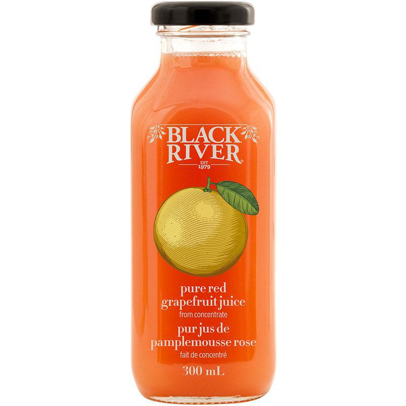 image of a glass bottle of red grapefruit juice