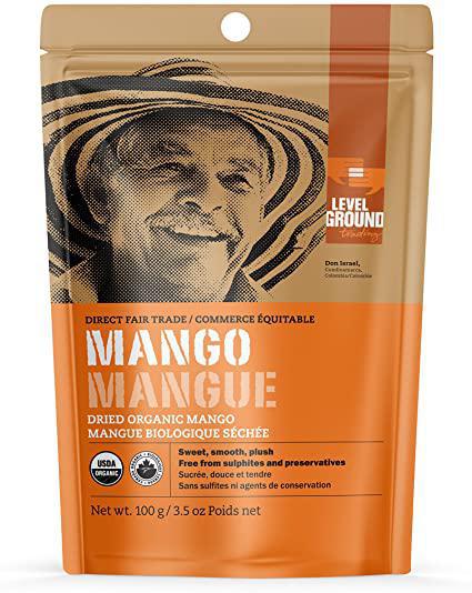 image of dried mango in a 100 gram resealable bag